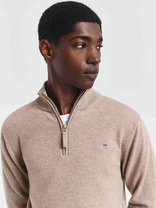 Gant Halfzip Ulltröja Logotyp Beige Model / Detail