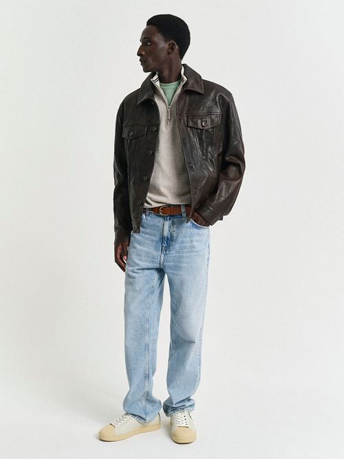 Gant Half Zip Trui Lichtbeige Model / Voorkant