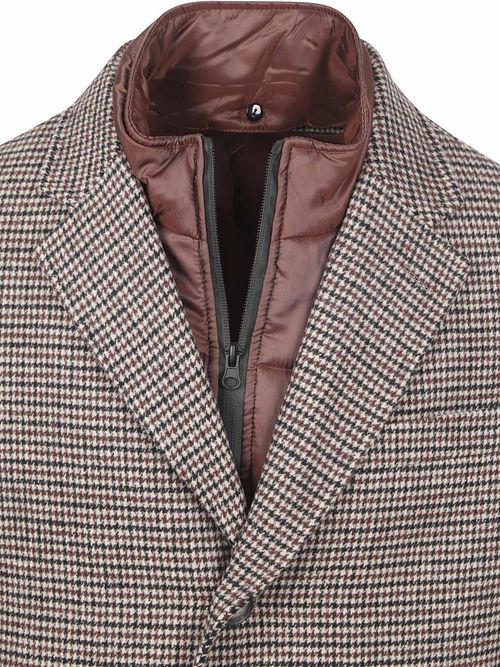 Suitable Manteau Mix Laine Pepita Beige Camel