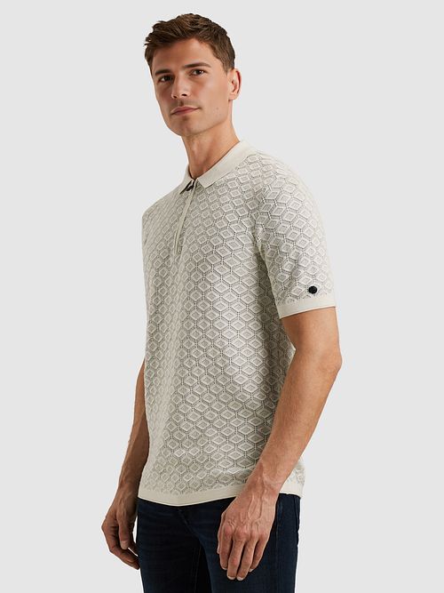 Cast Iron Half-Zip Polo o strukturalnej fakturze, ecru Model / Detail
