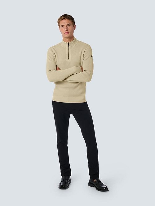 No Excess sweter z krótkim zamkiem Half Zip, struktura melange, beżowy Model / Voorkant