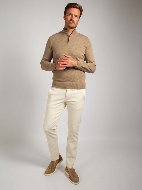 Beżowy sweter Suitable Slub Yarn Half Zip Model / Voorkant