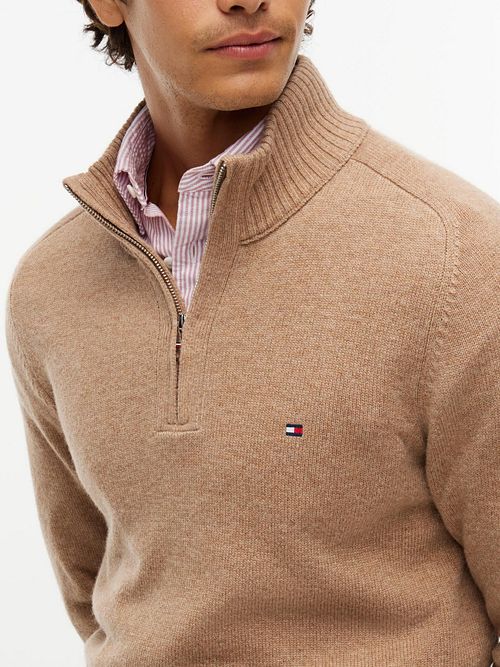 Tommy Hilfiger Pullover Half Zip Lambswool Safari Canvas Heather Model / Detail