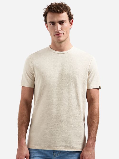 T-shirt No Excess z żakardowym splotem w kolorze ecru Model / Voorkant