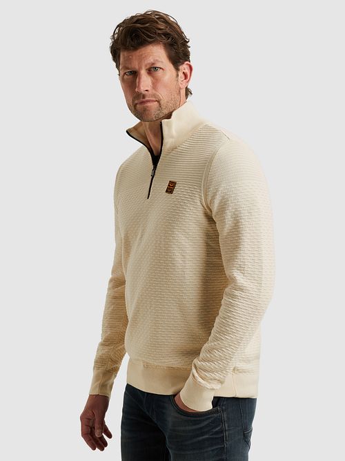 Maglione PME Legend Half Zip Structure Mouliné Ecru Model / Zijkant