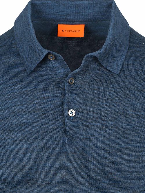 Suitable Langermet Poloskjorte Flatstrikk Blå Product / Detail