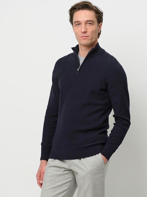 Profuomo Half Zip Pullover Struktur Marineblå Model / Voorkant