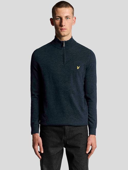 Lyle & Scott Halvglidelås Genser i Lammull Marineblå Model / Voorkant