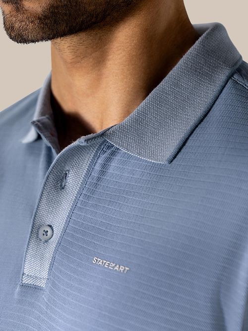 State of Art Poloshirt Jersey Ribbed Contrast Blå Model / Detail
