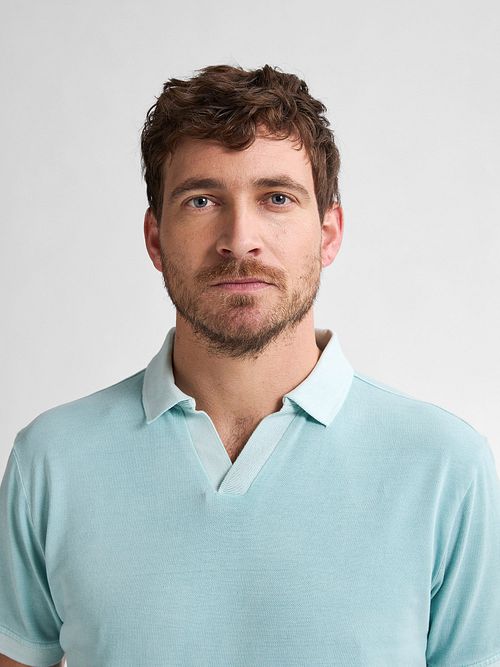 Petrol PiquÃ© Polo Cayside Aqua Model / Detail