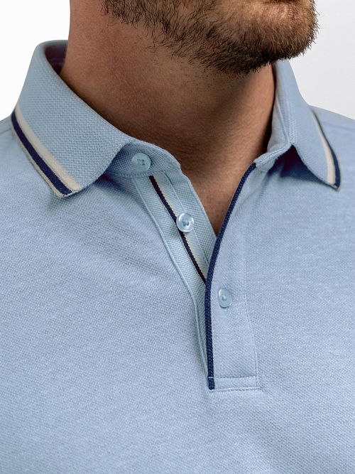 State of Art Piké Tipping Cotton Linen Ljusblå Model / Detail