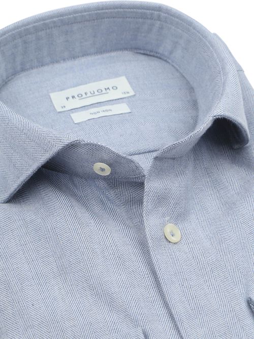 Profuomo Skjorta med Herringbone-mönster i Peached Flanelltyg Blå Product / Detail