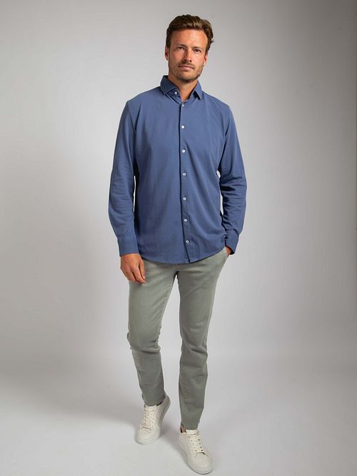 Suitable Piqué Skjorte Jeans Blå Model / Voorkant