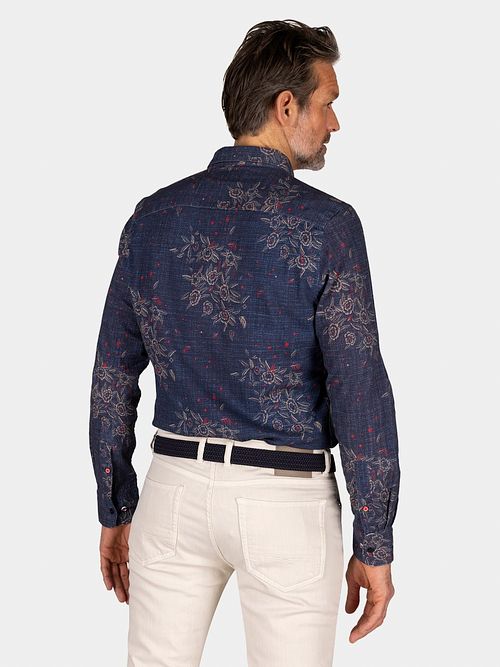 NZA Skjorte Gunner Print Navy Model / Achterkant