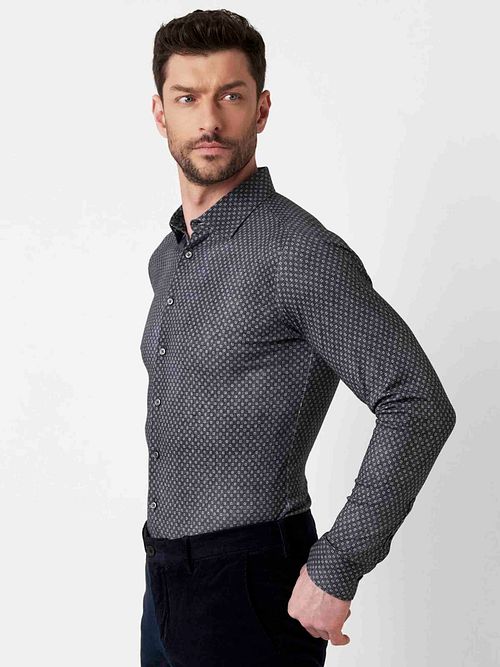 Desoto Skjorte Trykk Denim Mørkeblå Model / Zijkant