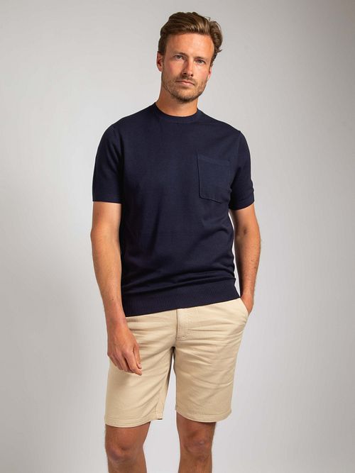 Passande Stickad T-shirt Ficka Kompakt Marinblå Model / Voorkant