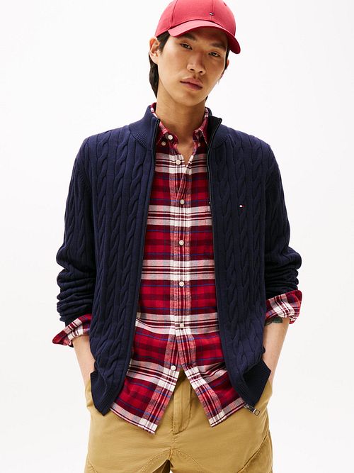 Tommy Hilfiger Väst Zip Cable Navy Model / Voorkant