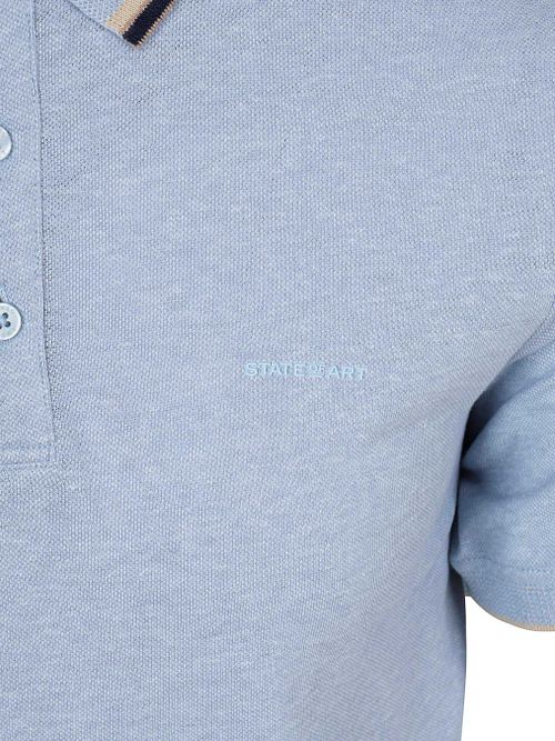 State of Art Poloshirt Tipping Cotton Linen Lyseblå Product / Detail