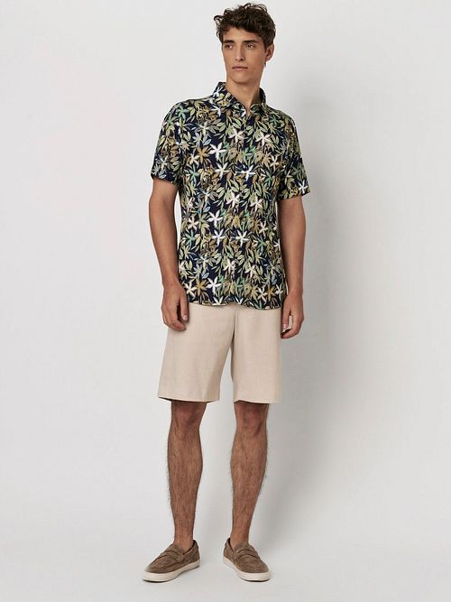 Desoto Kortærmet Jersey Skjorte Botanisk Print Navy Model / Voorkant