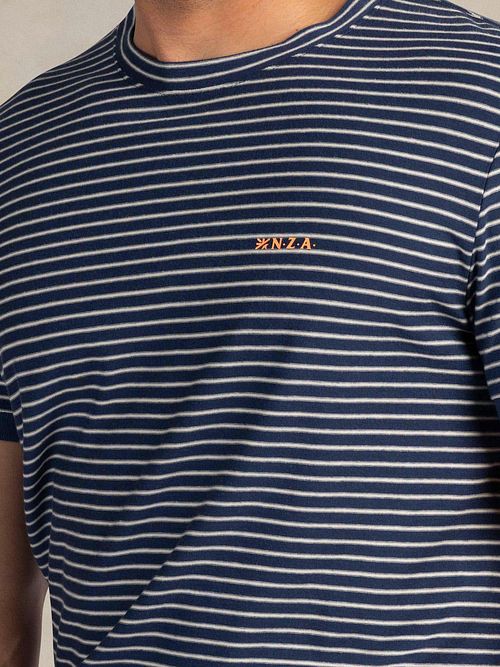 NZA T-shirt Jersey Stripe Navy Sky Model / Detail