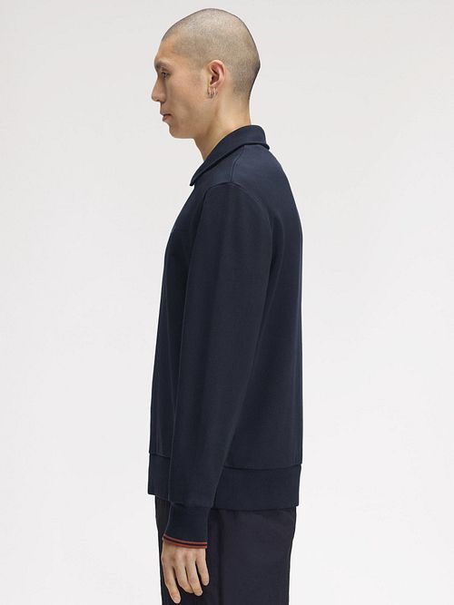 Fred Perry Longsleeve Half Zip Poloshirt Marineblå Model / Zijkant