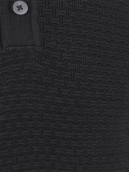 No Excess Polo Buttons Black jacquard knit