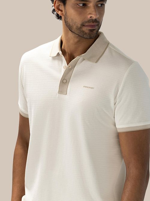 State of Art Polo Jersey Côtelé Contrasté Blanc Cassé Model / Detail