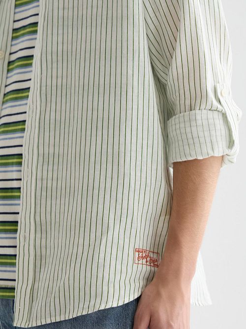 Scotch and Soda Camisa Lino Rayas White Model / Detail