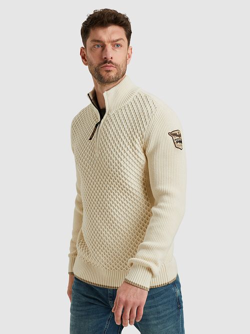 PME Legend Jersey Half Zip Structure Ecru Model / Zijkant