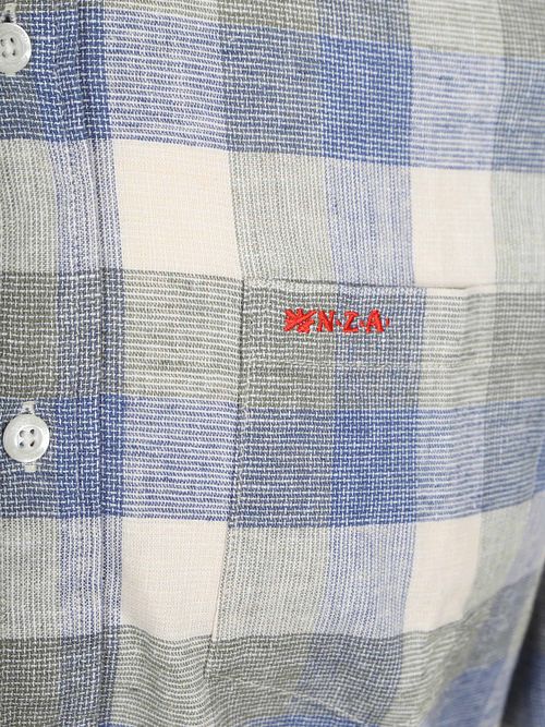 NZA Shirt Picton Linen Blend Karos Blau