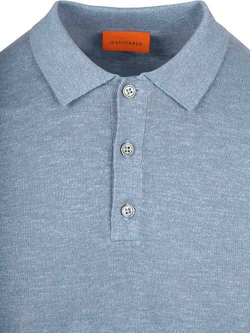 Suitable Knitted Poloshirt Cotton Linen Blau Product / Detail