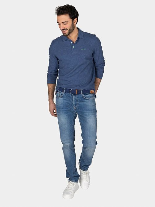 NZA Longsleeve Polo Marshall Dusk Navy Model / Voorkant