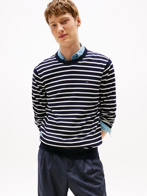 Tommy Hilfiger Pullover Streifen Navy Model / Voorkant