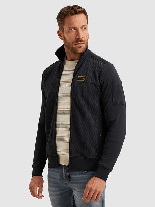 PME Legend Strickjacke Jacquard Interlock Navy Model / Voorkant