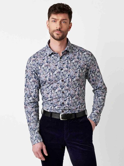 Desoto Hemd Print Bloem Blauw Model / Voorkant