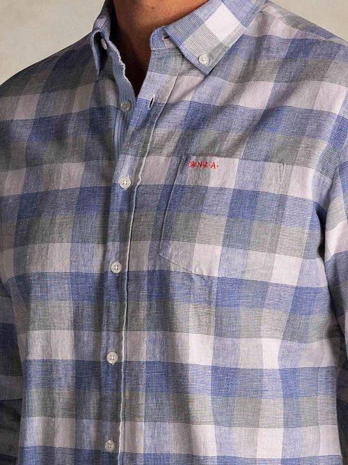 NZA Shirt Picton Linnen Blend Ruit Blauw Model / Detail