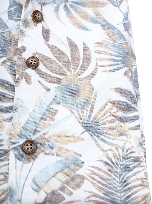 R2 Overhemd Leaves Print Beige
