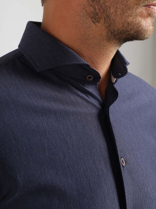 Suitable Herringbone Overhemd Navy Model / Detail