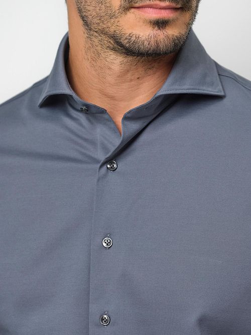 Profuomo Japanese Knitted Overhemd Denim Blue Model / Detail