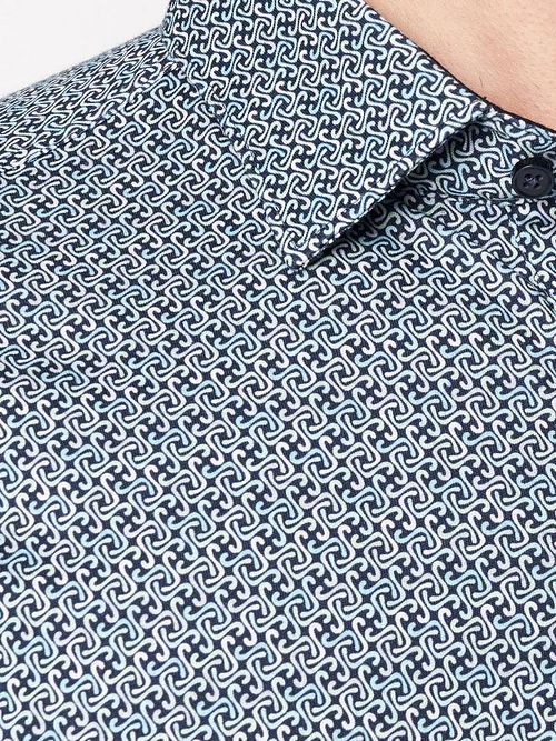 Desoto Short Sleeve Overhemd Print Aqua Blauw Model / Detail