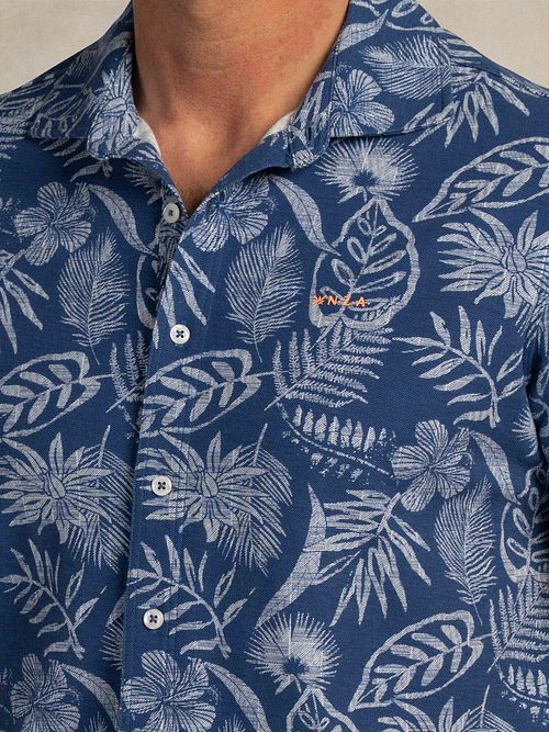 NZA Overhemd Short Sleeve Piqué Flower Print Blauw Model / Detail