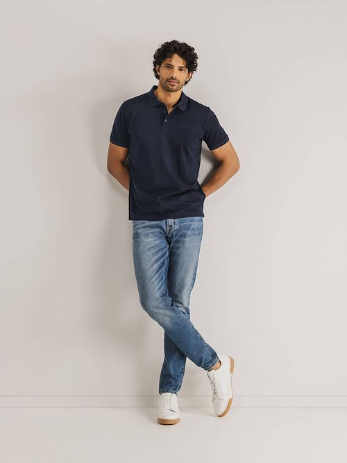 State of Art Poloshirt Mercerized Piqué Navy Model / Voorkant