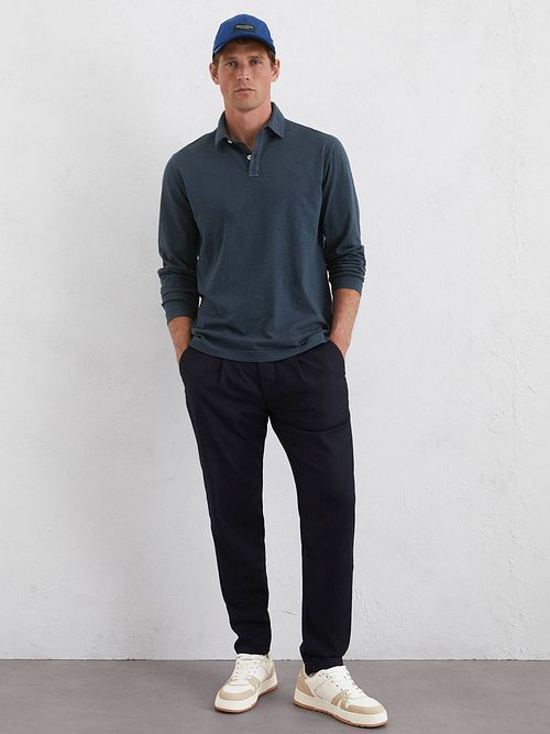 Marc O'Polo Longsleeve Poloshirt Navy Model / Voorkant