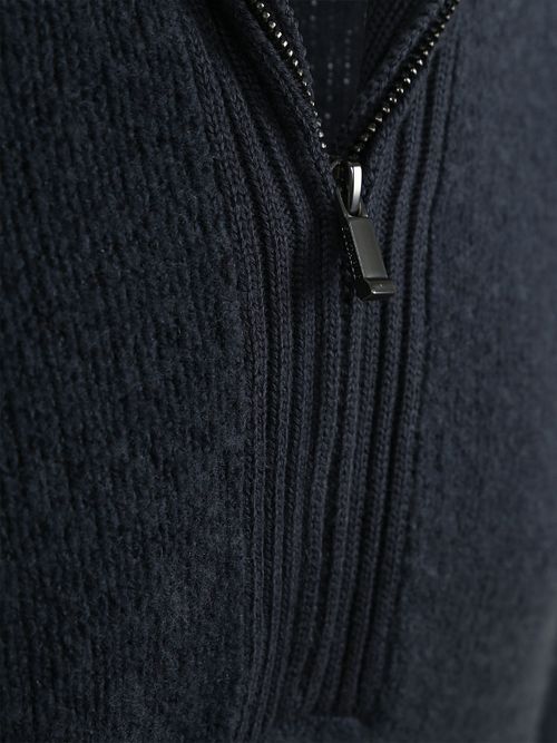 Suitable Deep Zip Pullover Boiled Wool Navy