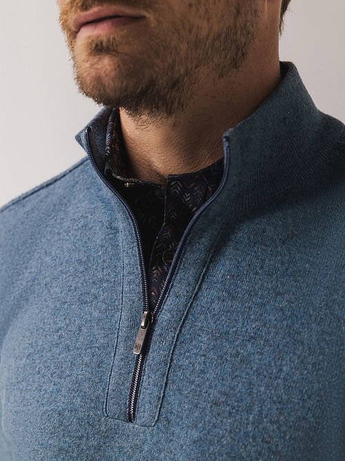 State Of Art Half Zip Trui Wool Blend Melange Blauw Model / Detail