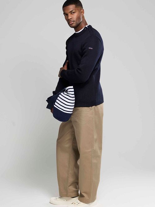 Armor-Lux Fouesnant Trui Wol Navy Model / Zijkant