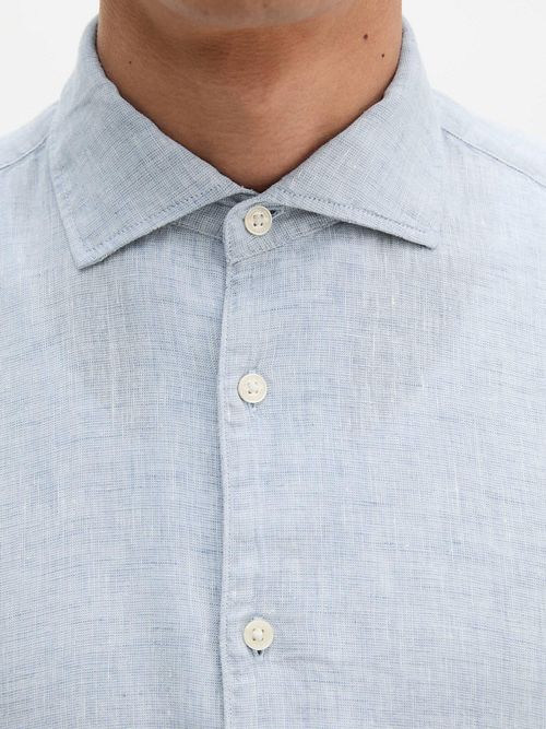 Marc O'Polo Chemise en Lin Bleu Clair Model / Detail