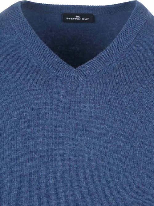 Steppin' Out Pullover Col-V Laine Merino Mid Bleu Product / Detail