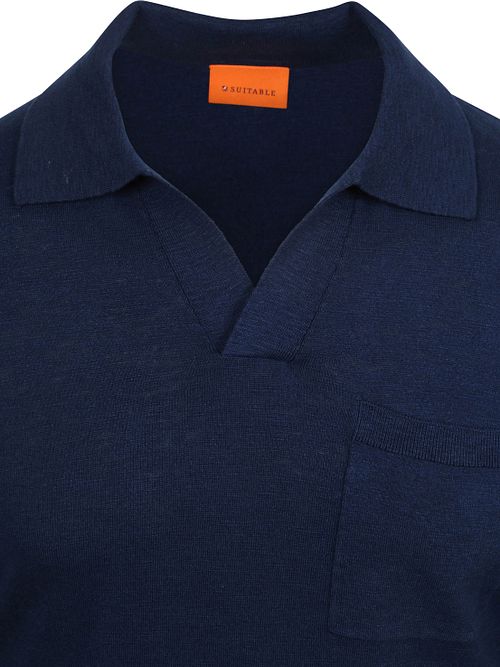Suitable Longsleeve Knitted Poloshirt Riva Pocket Marine Product / Detail