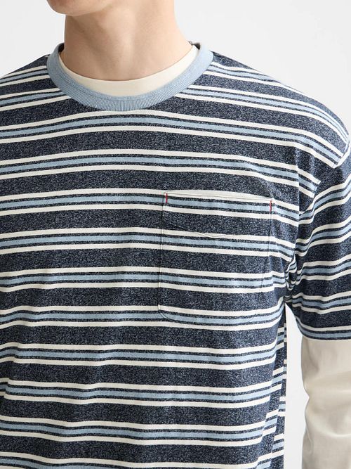 Scotch And Soda T-shirt Rayé Bleu Model / Detail